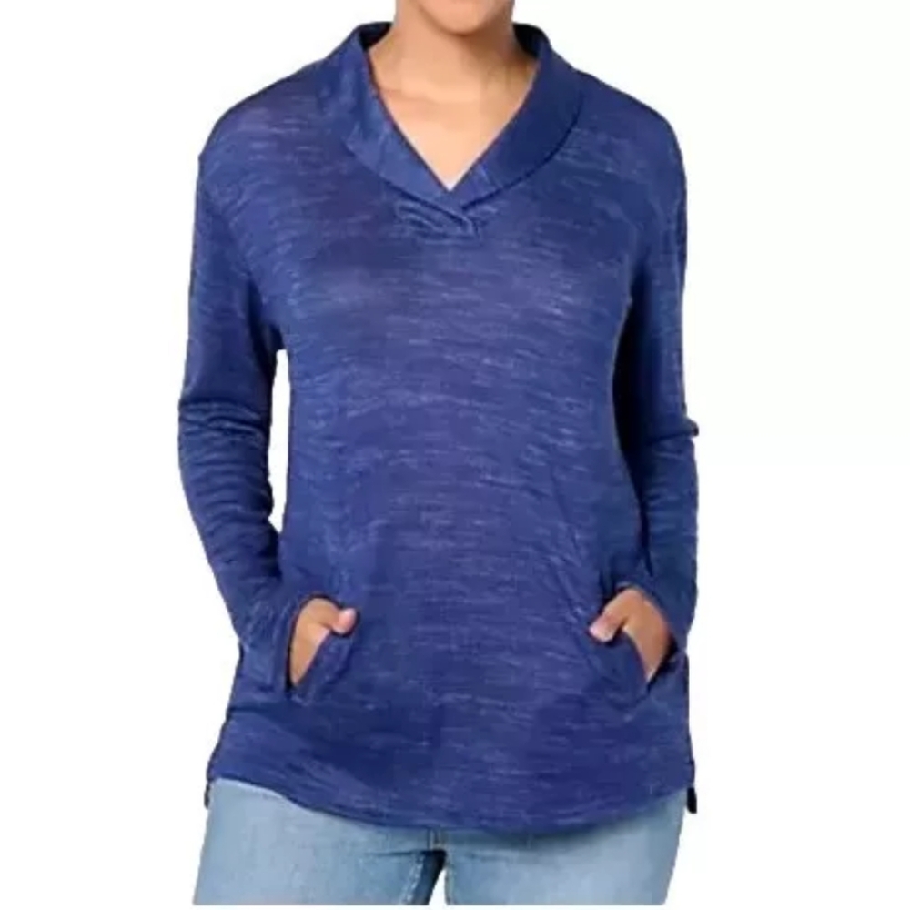Muk Luks Pullover Top Woman Plus 5x 6X Lounge Comfy Knit Morning Butter Navy EUC